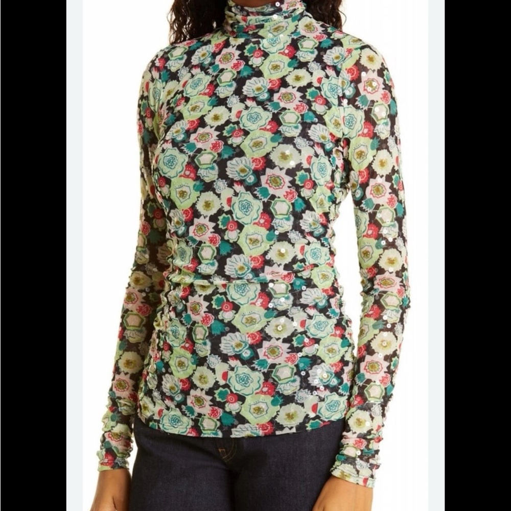 Green Abstract Ruched Long Sleeve